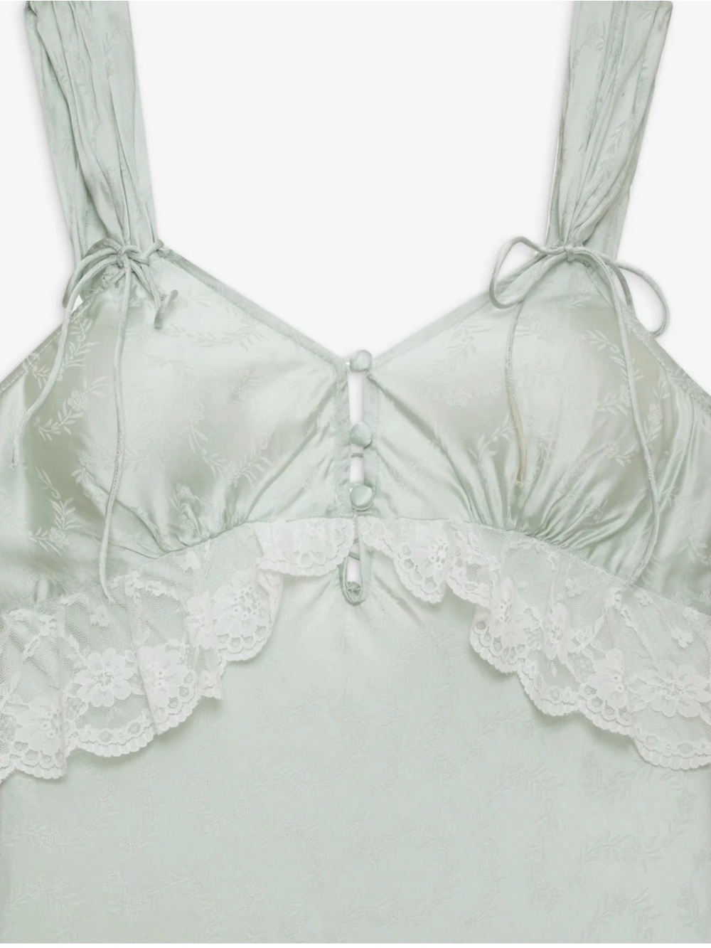 (NWOT) For Love & Lemons Pale Mint Lace-Trim Satin Midi Dress - Picture 5 of 8